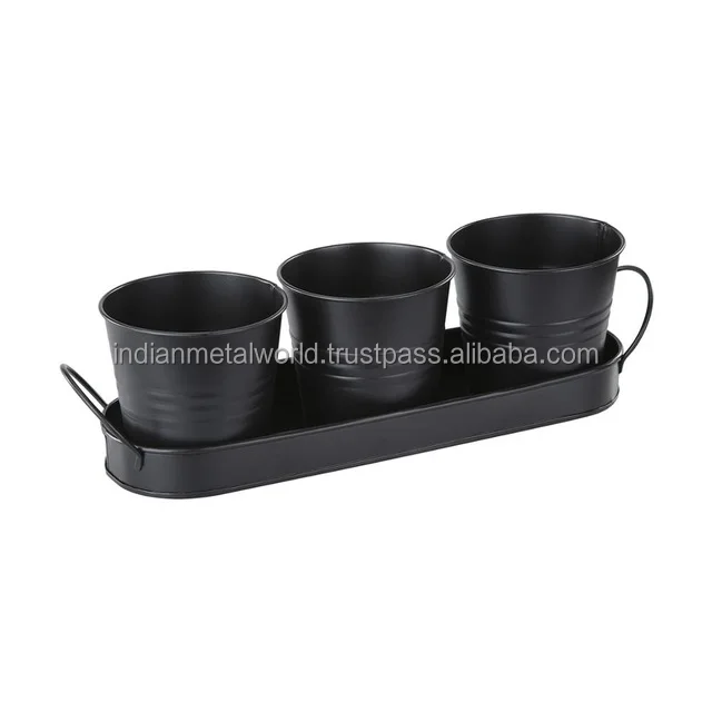 Black powder coated iron planter suppliers and exporters of modern metal planters and flower buckets at low price
