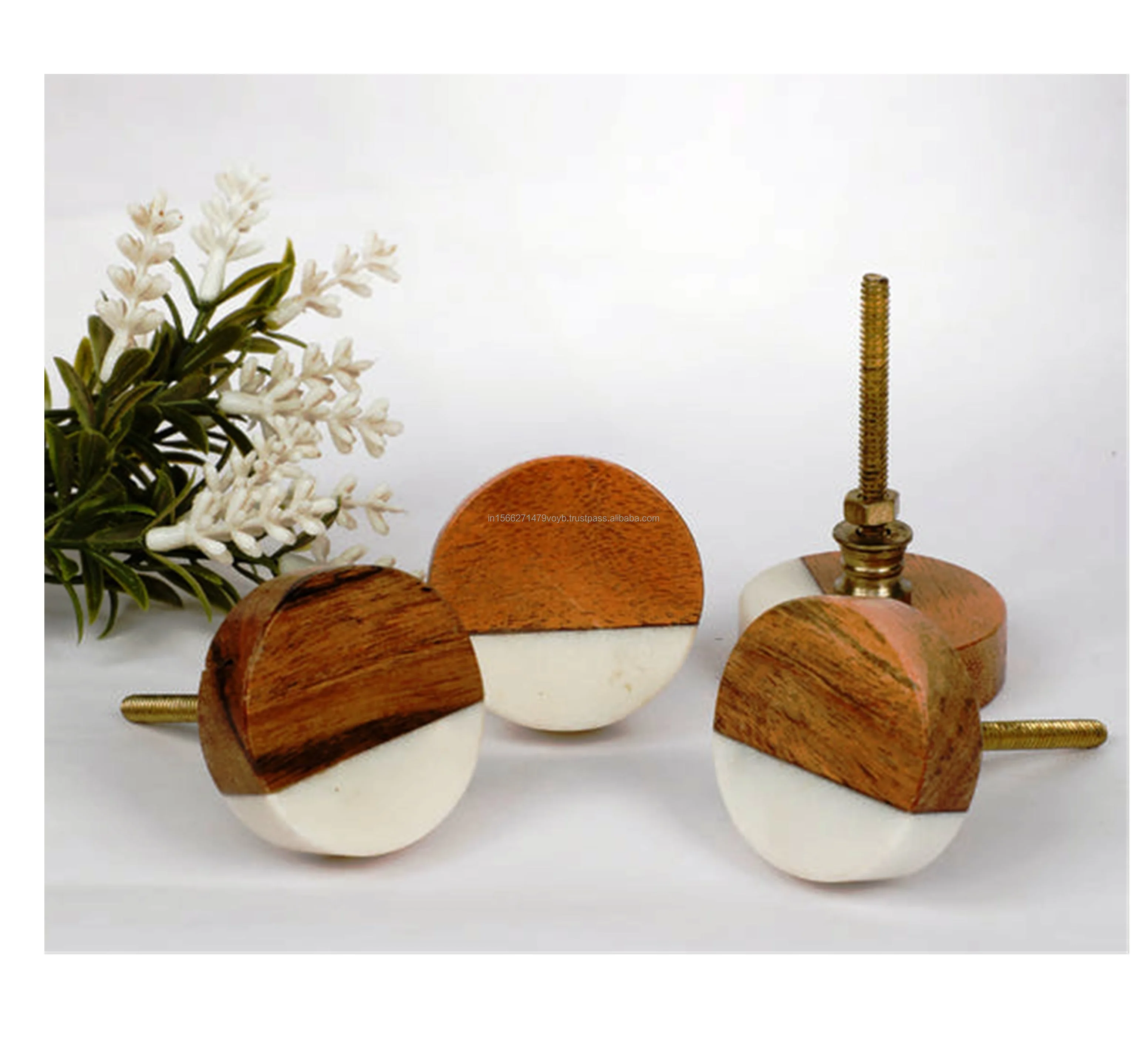 Luxury Brass Cabinet Knob with Dotted Design Circular Wood Resin Metal Door Handle for Kitchen & Bedroom Use Made in India