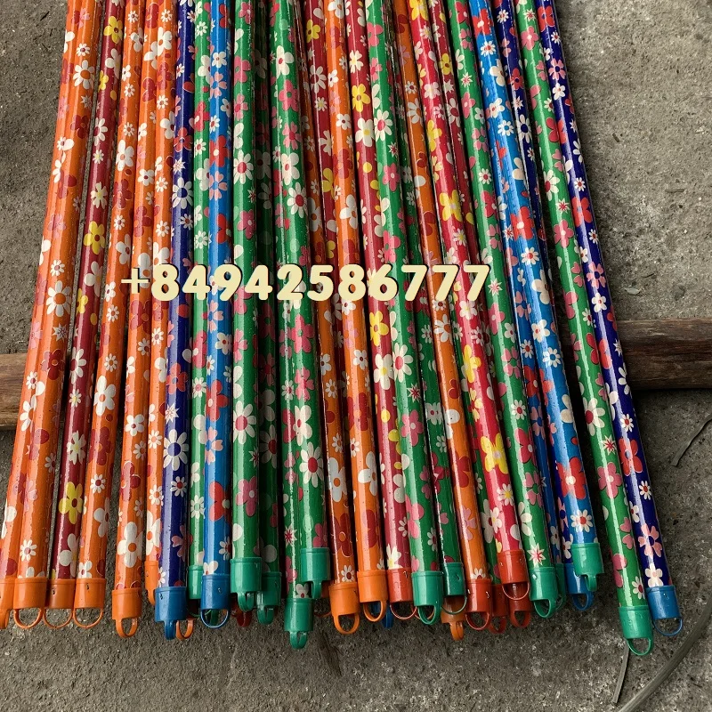 Colorful pvc coated eucalyptus wood broom handle wooden grain mop stick wood pole broom and dust pan set palm broom stick escoba