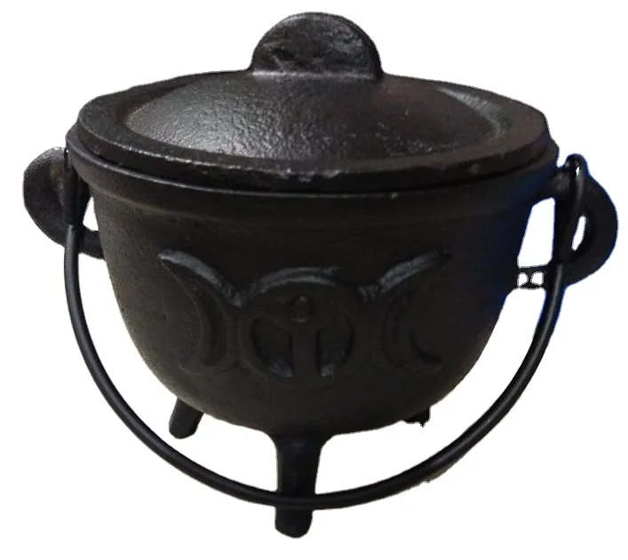 Iron Incense Resin Burner in Black Finish Iron Cauldron and Charcoal Burner Candle Holder with Handle