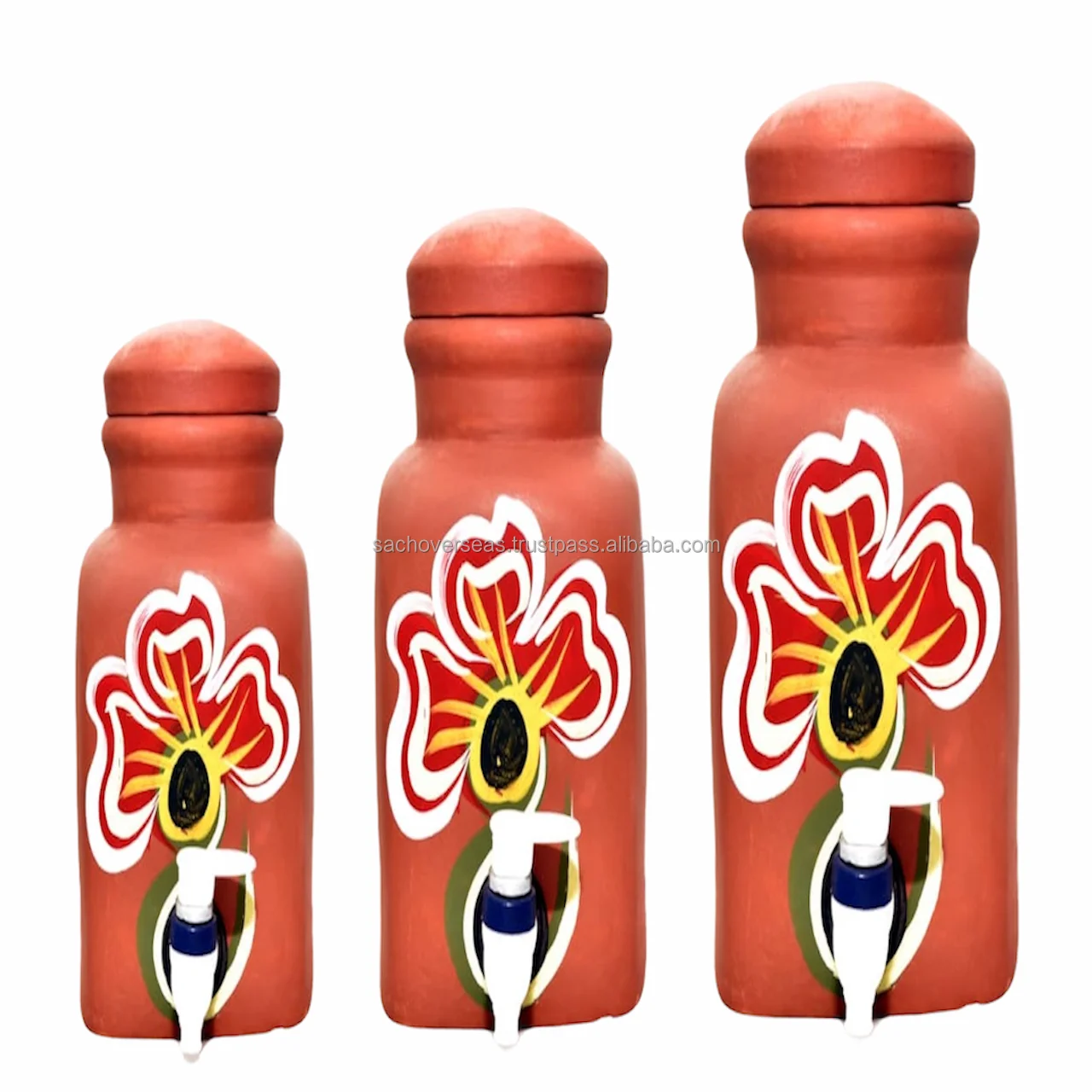 Best Quality Glazed Terracotta Black Brown Square Water Dispenser Set of 3, Eco Friendly Water Pots