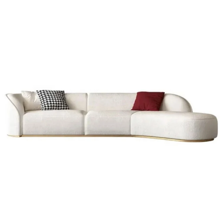 Contemporary living room furniture Curved White Sectional Sofa Upholstered 5-Seater Floor Sofa Faux-Fur Polyester