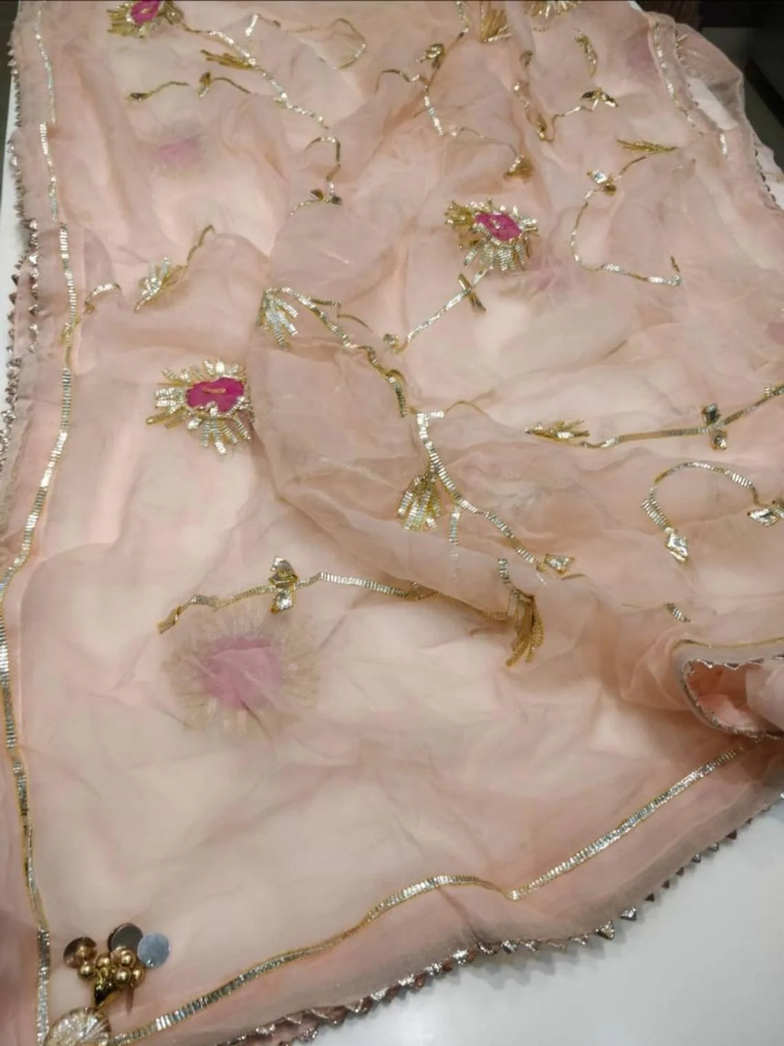 Рубашка сальвар камиз с ручной вышивкой, Красивая шифоновая рубашка с персиком и Патти, 2021