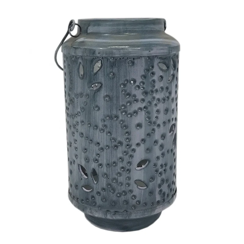 Home Decoration Iron Decorative Round Shaped Hanging Lantern With Out T-Lite Shiny Grey Ceramic For Wedding Decor