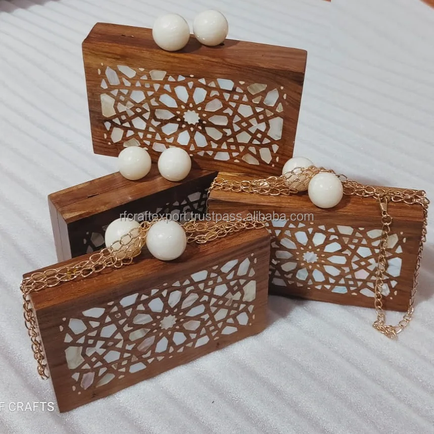Luxury Wooden mother of pearl inlay  Arabic wedding gifts clutch bag for bride