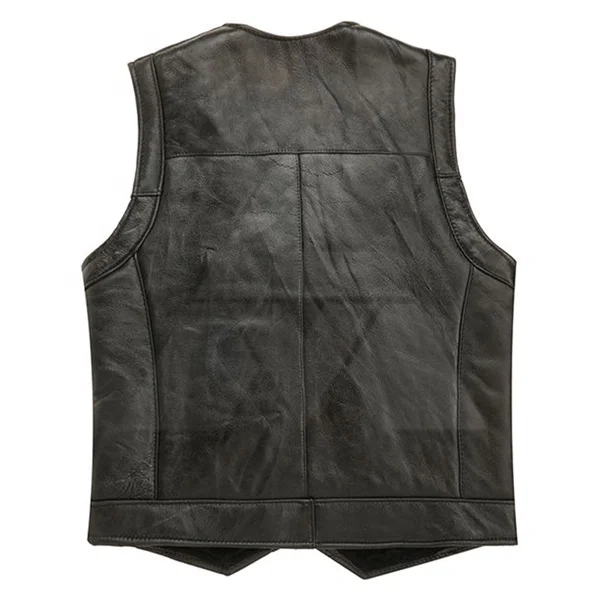 Custom Mens Motorbike Real Leather Full Grain Cut Off Waistcoat Vest Biker Gilet Vest