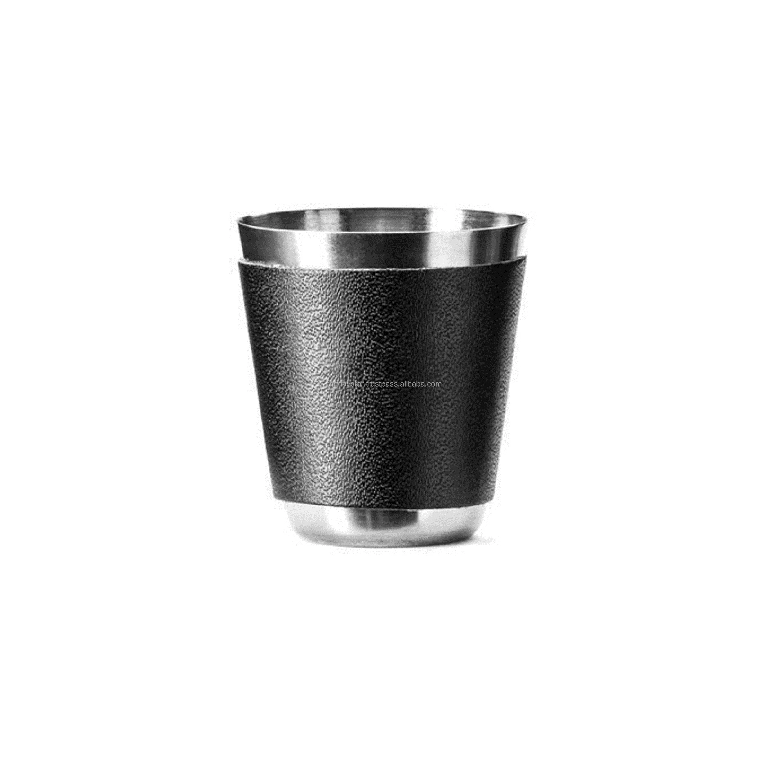 Customizable Stainless Steel Shot Glass or Mini Whisky Glass Wrapped In Faux Leather For Bar And Home Bar