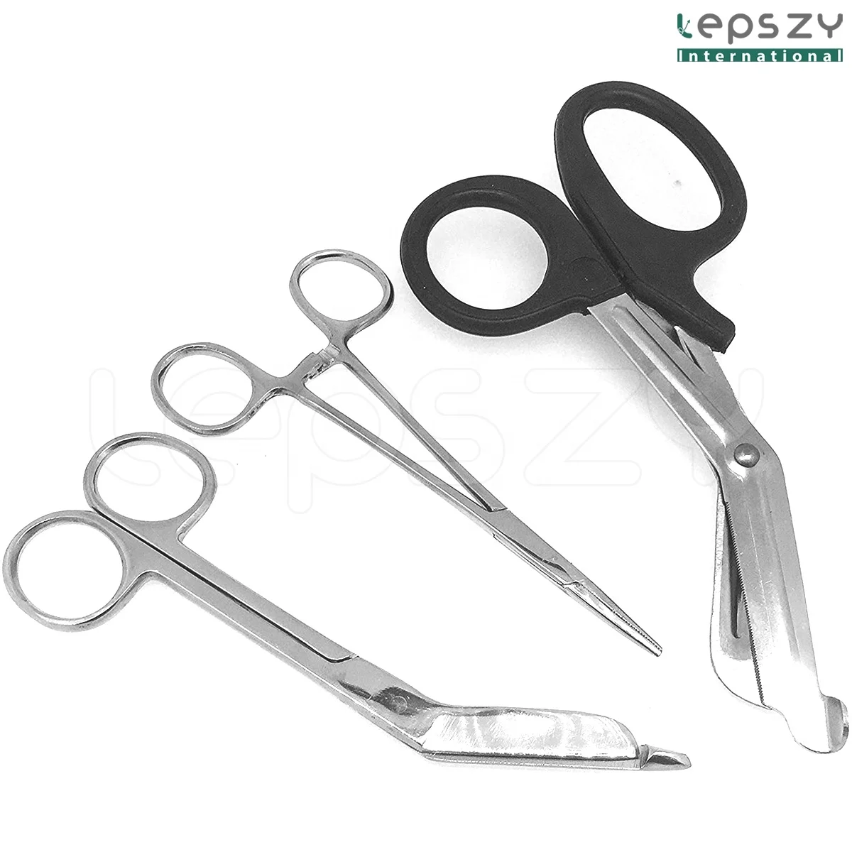 Paramedic tools with medical bandage scissors lister scissors, and a hemostat clamp for paramedics, EMTs, Nurses