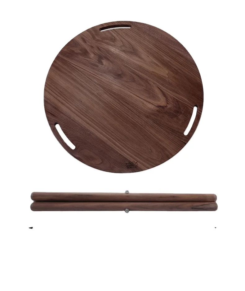 WOODSPACE North American Style Portable Round Black Walnut Table Camping Park Courtyard Removable Picnic Tea Tray camp