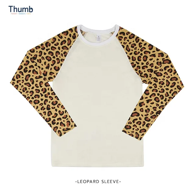 T Shirt Leopard Cheetah Raglan Made in Thailand Casual Sleeve Polyester for Sublimation Printing / Cotton Blank Men Jersey