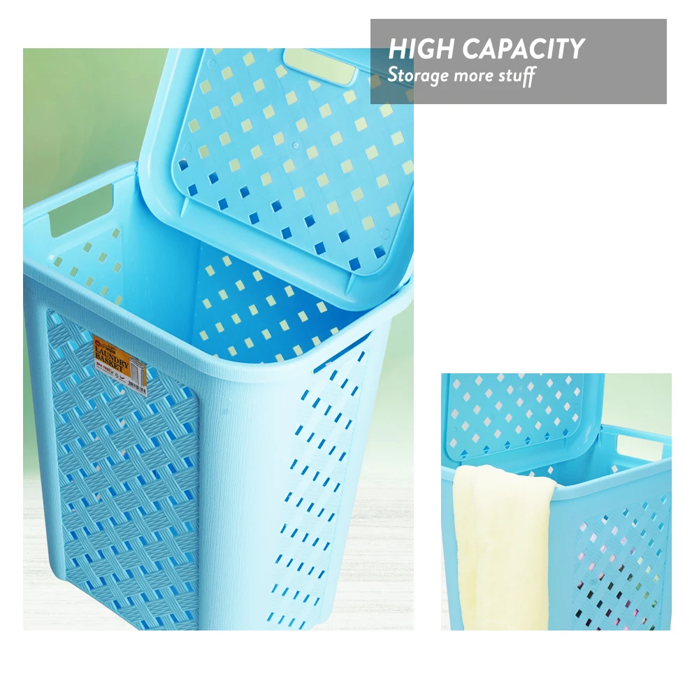 Elianware Universal Multi Usage Household Plastic Laundry Basket With Enhanced Flip Lid With Handle