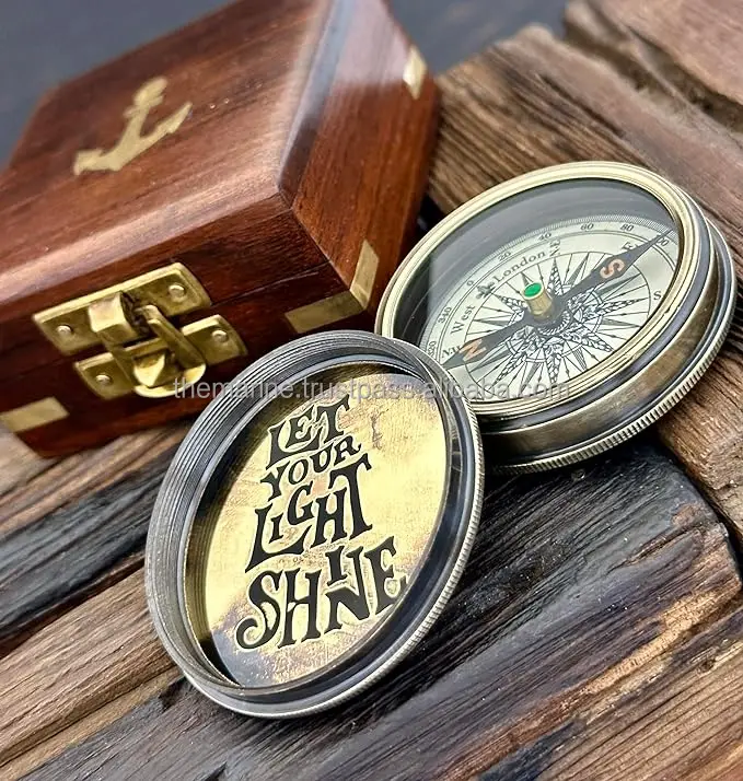 Brass Compass with Wooden Box Engraved Scripture Compass Religious Gift  Baptism Confirmation Graduation Gift