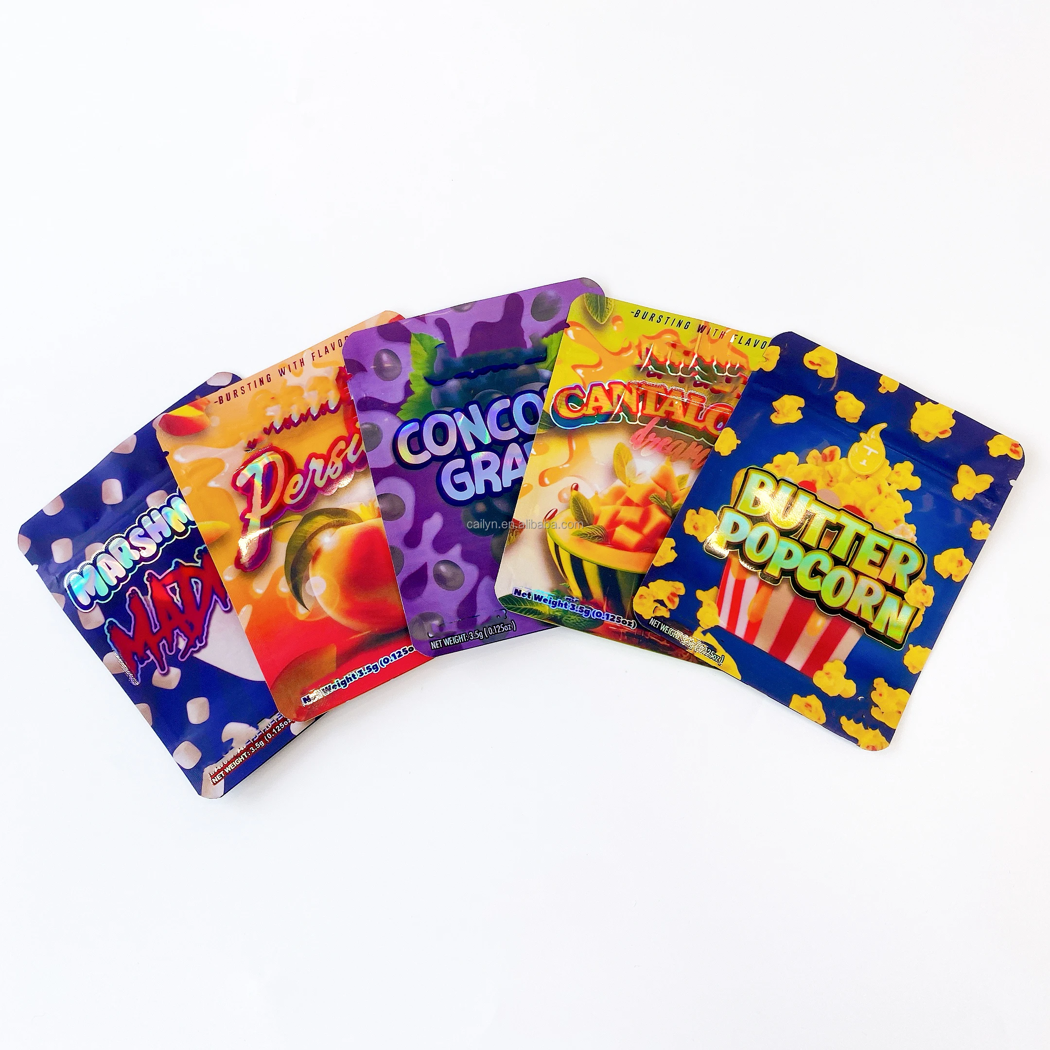 Cailyn Logo Printed custom packaging Reusable Smell Proof Gummies Candy Zip Lock smell proof custom 3.5 mylar bags candy bags