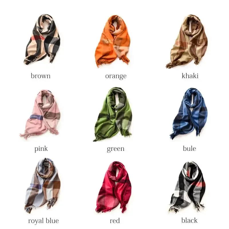 Winter Sweet Style Fringed Cashmere Women Scarf Outdoor Plaid Long Wrap Shawl