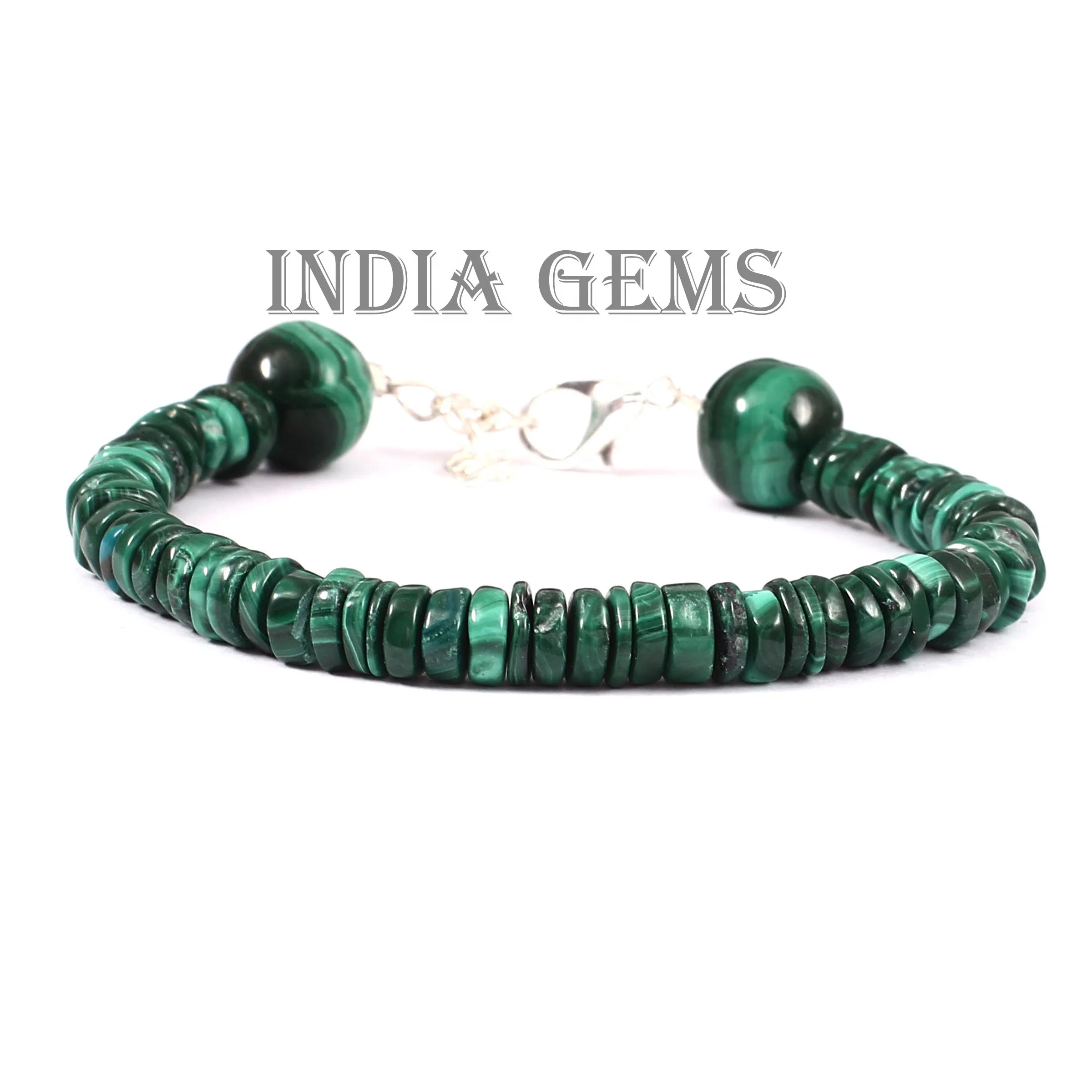 Natural Malachite Bracelet Beaded Gemstone Washer 925 Silver Jewelry Bracelet Malachite Healing Stone Adjustable Bracelets Gift