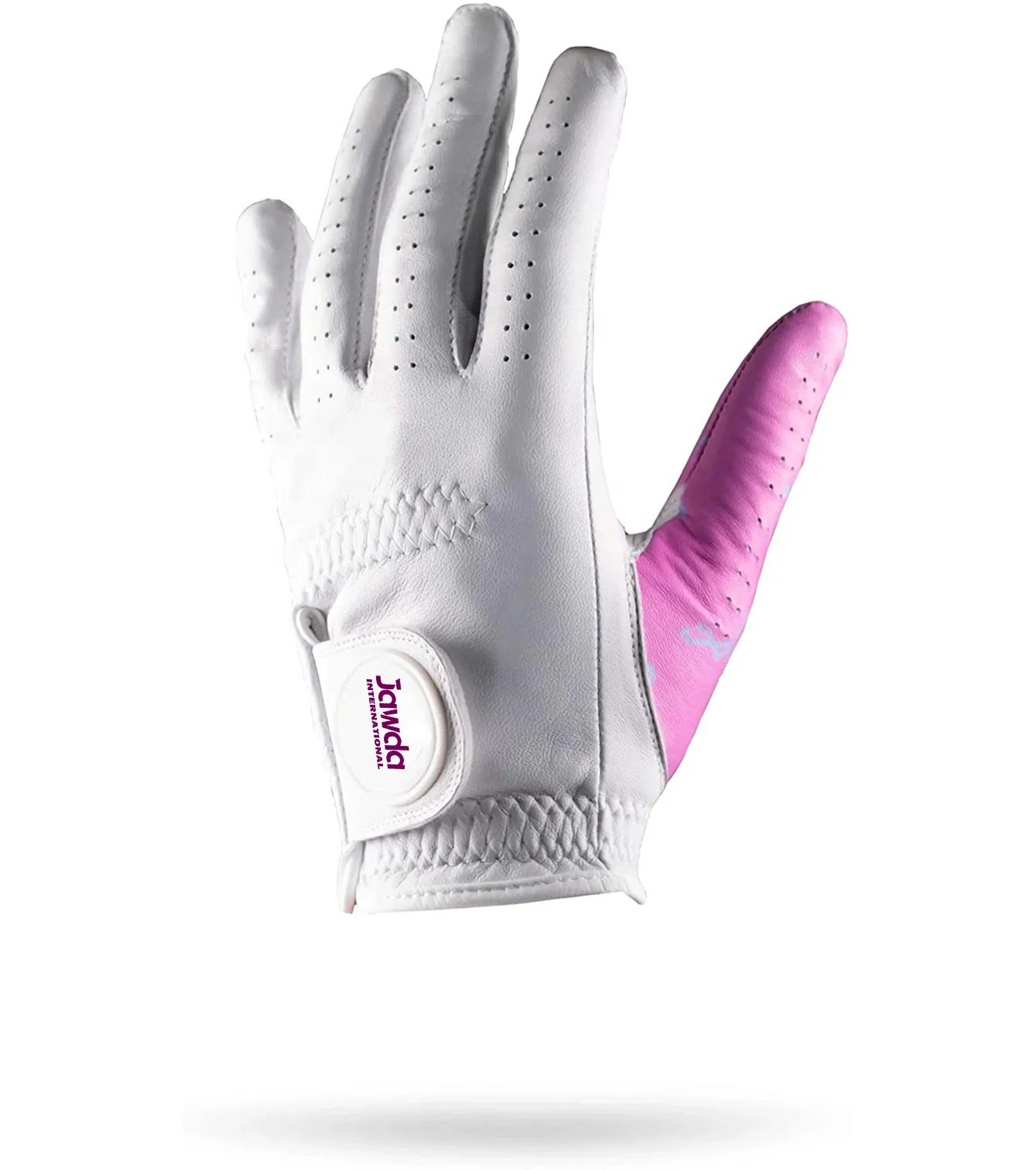 White Soft Custom Logo Sheepskin Fit For Men OEM Customized Cabretta Leather Golf Glove with sublimation printing on thumb
