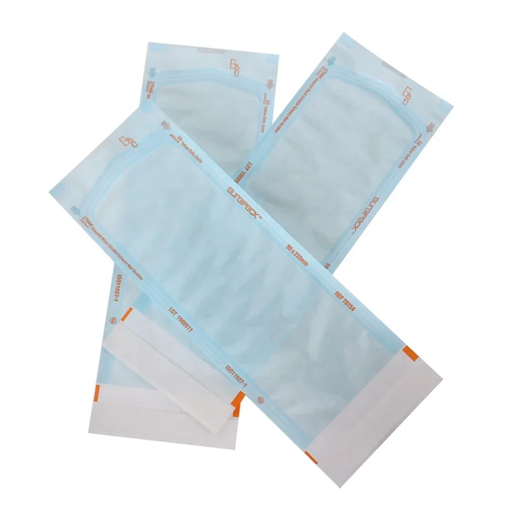 Medical grade steam OE sterile 1000 self sealing sterilization pouch bag clear blue for nail tools