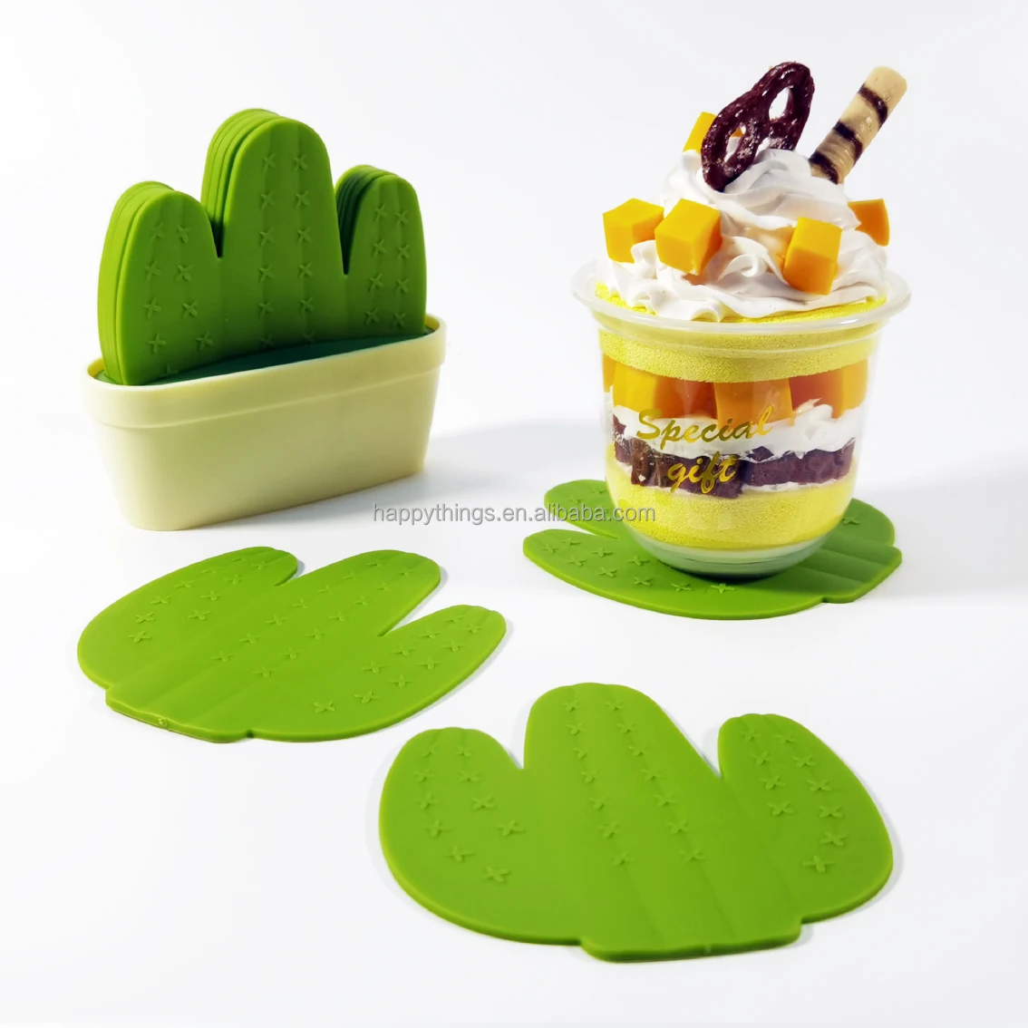 Оптом Пользовательский логотип новинка нескользящая Мягкая резиновая подставка С КАКТУСОМ с держателем для горшка