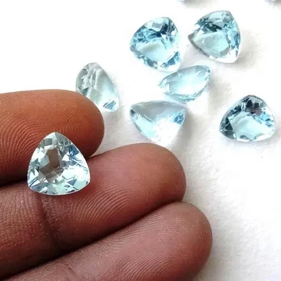 7mm Natural Sky Blue Topaz Faceted Trillion Cut Loose Gemstone For Jewelry Making Semi Precious Stone At Wholesale Factory Price