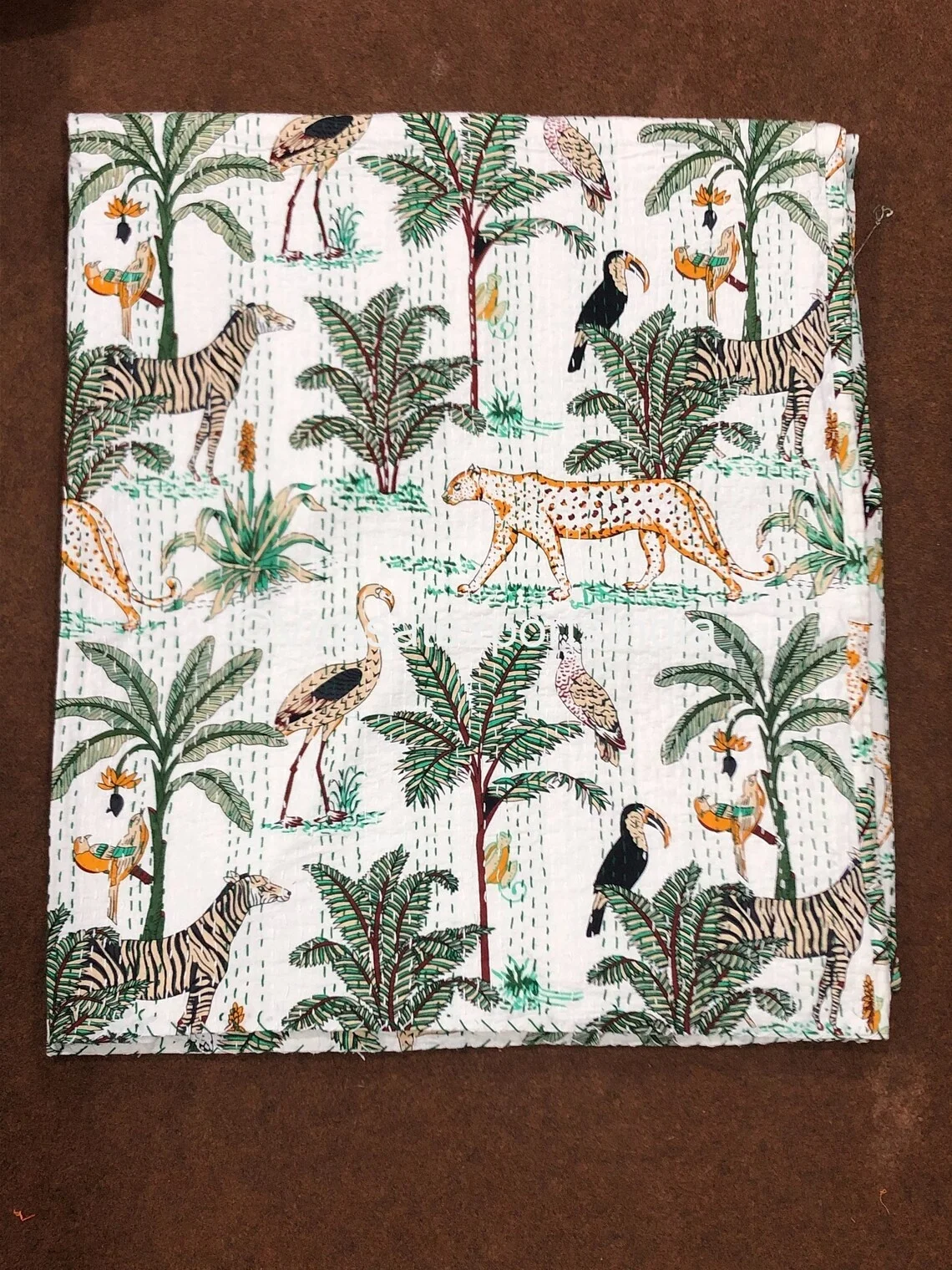 Kantha Quilt Indian Handmade Cotton Kantha Quilt Throw Living Reversible Kantha Bedspread Hand Block Tiger Print Throw Blankets