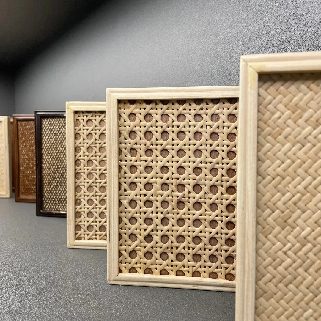 Latest Design Rattan Panels Wooden Frame Wall Decoration for Homestay Hotel Living Room