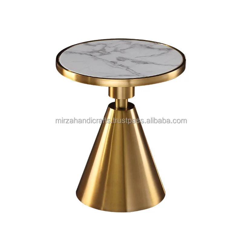 Luxury Furniture Modern Marble End Table Gold White Handcrafted made of real marble and a brushed gold base
