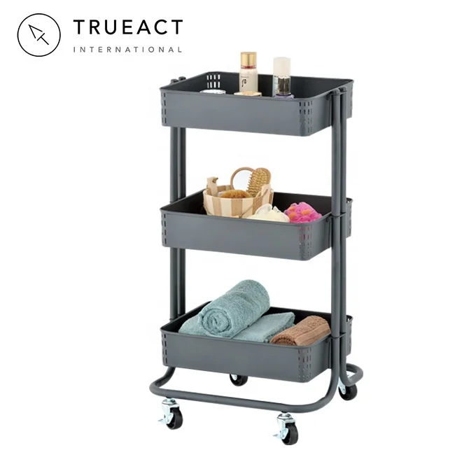 Made in Taiwan 3 tier layer metal kitchen serving rolling storage organizer trolley utility rolling cart storage cart