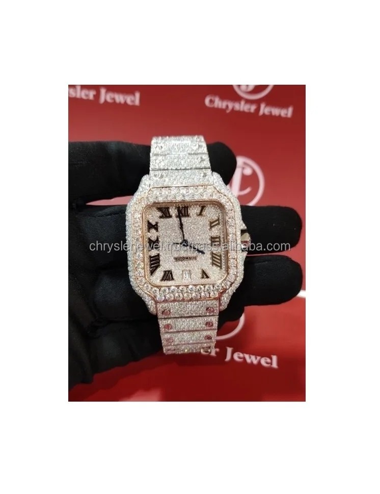 Natural Quartz Diamond Watch High Quality Iced Out VVS Clarity Moissanite Diamond Studded Stainless Steel Watch From India