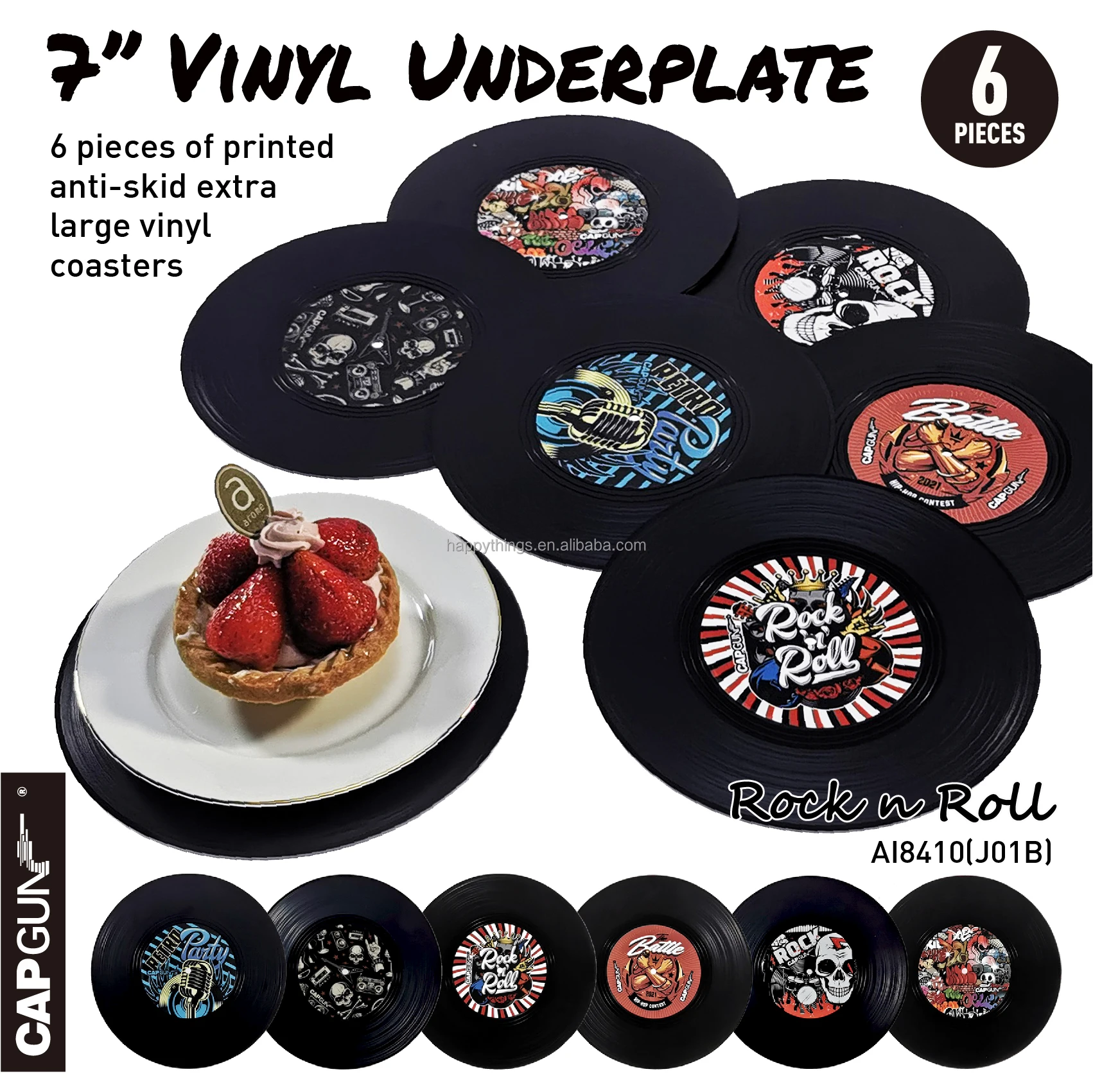 LOW MOQ Novelty 6PCS 7 inches Classic Black CD Record Vinyl Under Plate Mat Coaster set