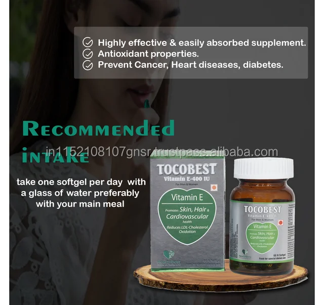 HealthBest TocoBest витамин E 400 IU капсулы мягкого геля здоровая кожа волосы лицо и глаза антиоксидант 60 капсул
