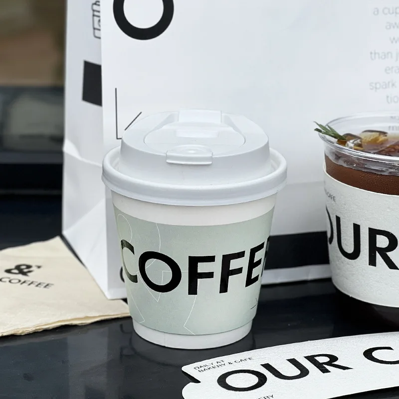 Bio Custom Printing Logo Coated Double Wall Ripple Wall Paper Cup Compostable Coffee Beverage Paper Cup For Cold Drinks With Lid