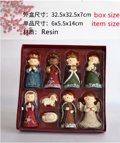 Custom Miniature Rustic Kids Christmas Nativity Scene Figurine set Small Decorative Religious Christian Figurines Jesus Manger