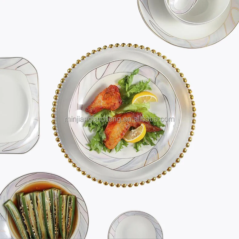 Bone Porcelain Household Food Plate 8/9 Inch Gold Circular Rice Fruit Tableware Dinner Tray Dishes Dinnerware Round Pan bowl Pot