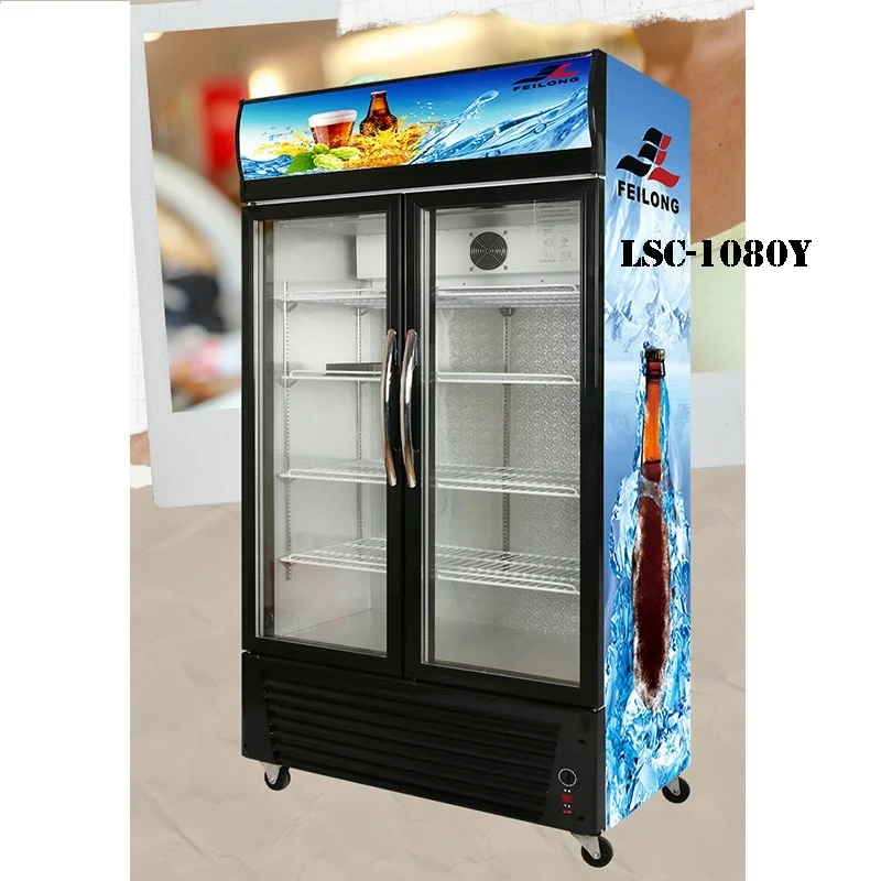 Прямое охлаждение с вентилятором R134A без наклейки на ручной термостат 588L Low-E закаленное видео анимация двойная дверь