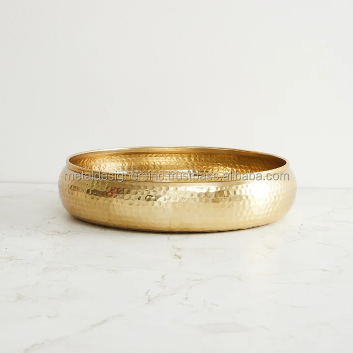 Metal Round hammered Gold serving decorative tray latest design attractive design set bowl shape trays