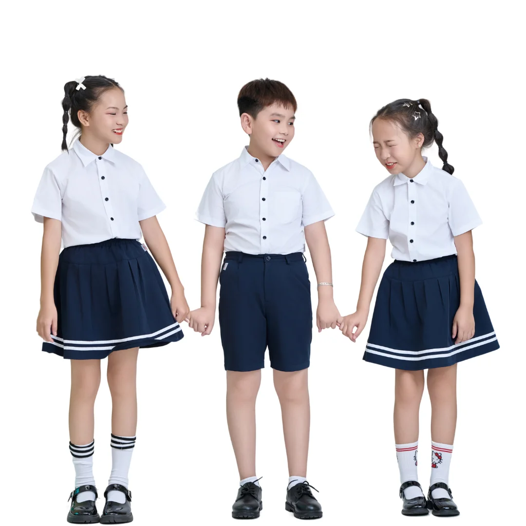 Новейшая дизайнерская оптовая продажа униформа для начальной/средней школы унисекс с коротким рукавом мальчиков и девочек-индивидуальный дизайн