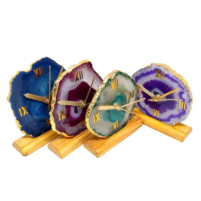 Wholesale Mix Natural Beautiful Agate Stone Slices Clock For Decoration | Agate Clock With Wooden Stand |Buy Jilaniagate