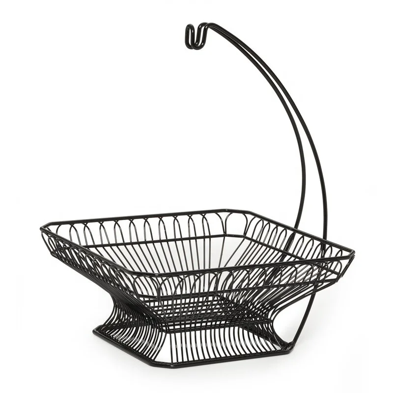 Wholesale Metal Iron Mesh Wire Kitchen Storage Fruit Basket With Banana Holder