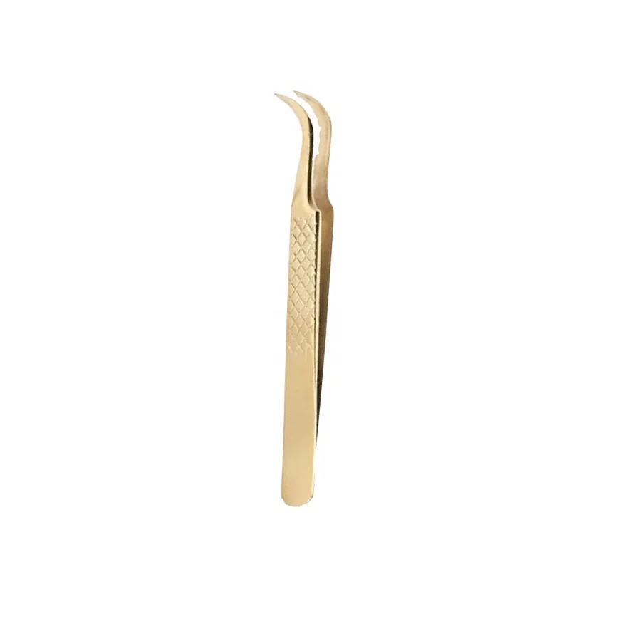 Wholesale Eyelash extension tweezers golden color with high quality eyelash tools kits lash tweezers