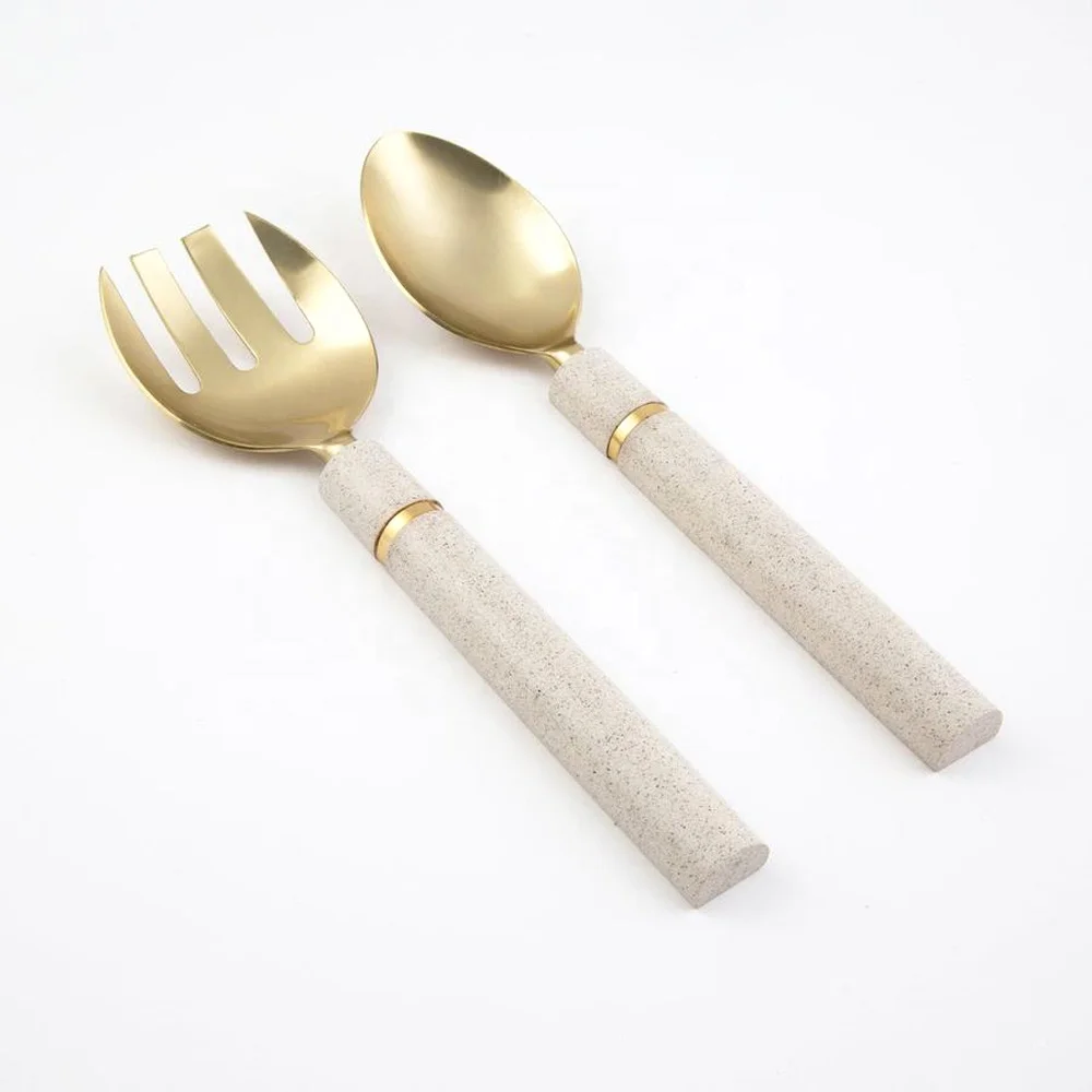 Stainless Steel Tableware Gold Platted Salad Server Luxury Royal Handmade  Handle metal decorative salad server Set