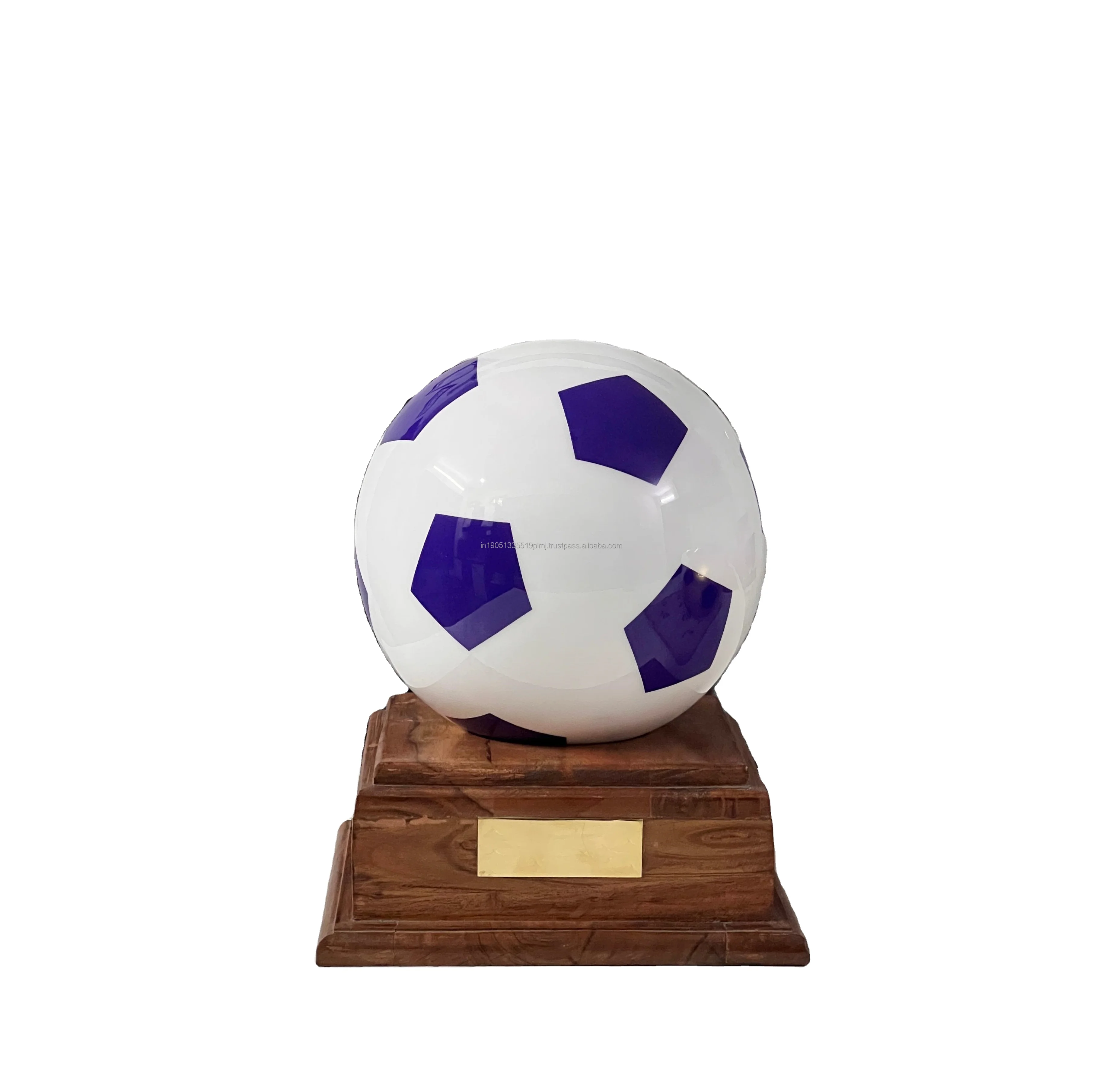 Custom Cremation Urns High Quality Handmade Modern Football Shape Cremation urns With Acacia Wood Stand & Brass Plate From india