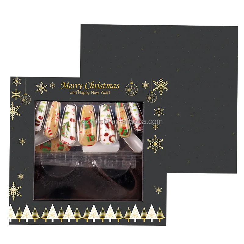 Wholesales Christmas gift mink eyelash press on nails kit nails and eyelashes set Christmas nail eyelash kit