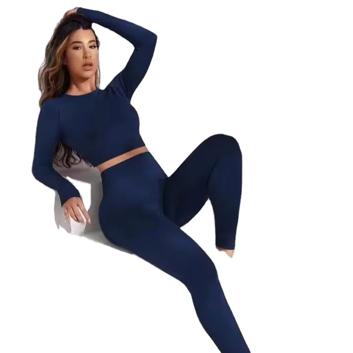 High waist Ladies Gym Sports cropped Wear Girls Athletic Workout Long Sleeve Crop Tops Hood Yoga Set 2024 Wholesale