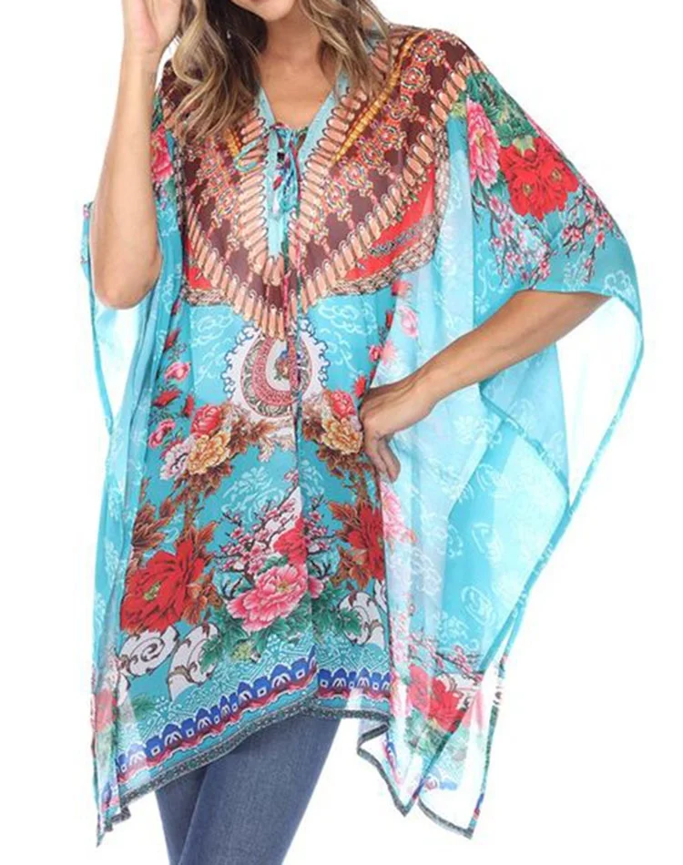 Пляжное платье-накидка пляжный купальник шифоновый купальный Купальник накидка летняя пляжная одежда вечерний Топ кафтан с V-образным вырезом для женщин