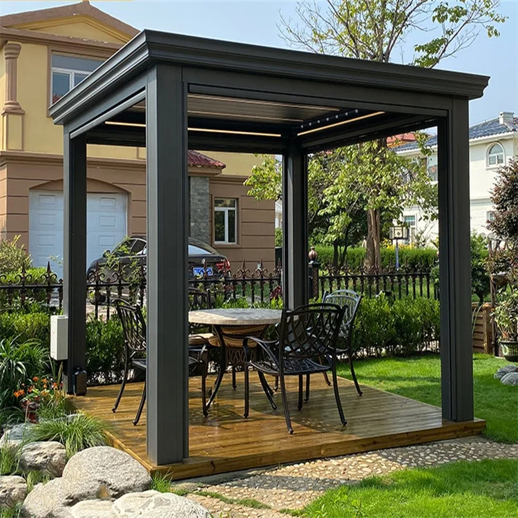 Metal Pavilion Pergola Electric Bioclimatic System Pergola Aluminum Garden Sun Shade For House Waterproof Pergola