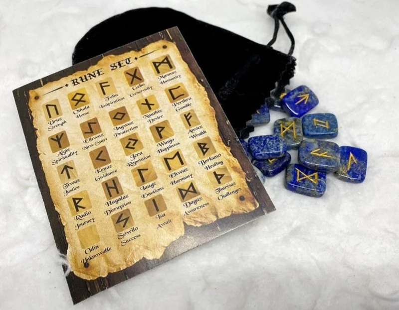 Wholesale Lapis Lazuli Runes Crystal Rune Stones Set Viking Elder futhark Divination Runic Symbols : Lapis Lazuli Rune Set