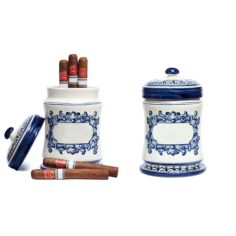 Wholesale custom home decor tobacco storage Humidor Vintage handmade cigar ceramic jars