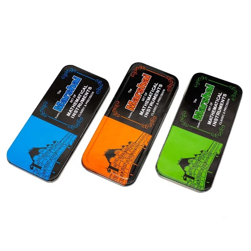 Tin Metal Pencil Box 9pcs Geometry Mathematical Math Set