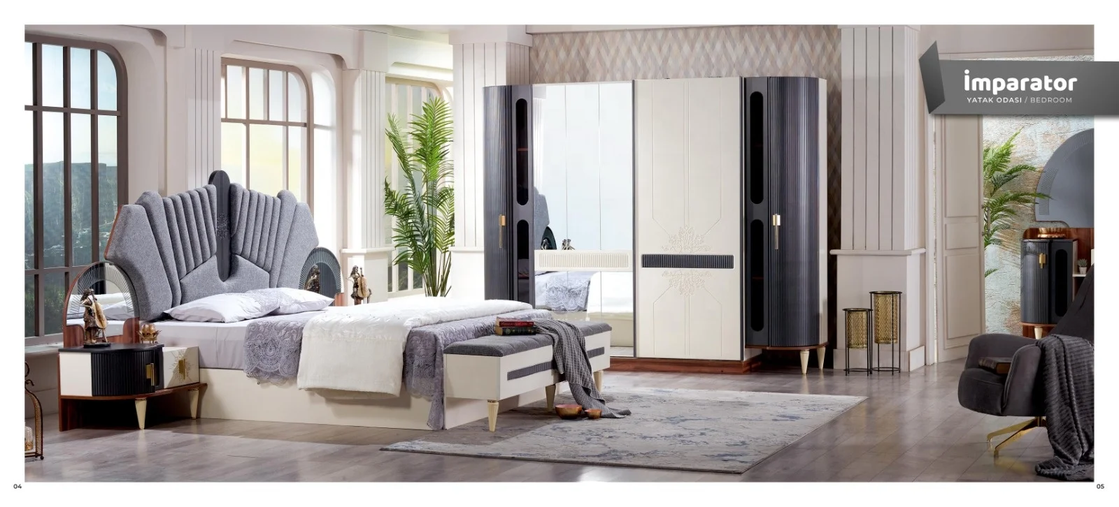 Imperator royal bedroom set wholesales prices king queen size bed with storage lighted headboard Turkish furniture stylish