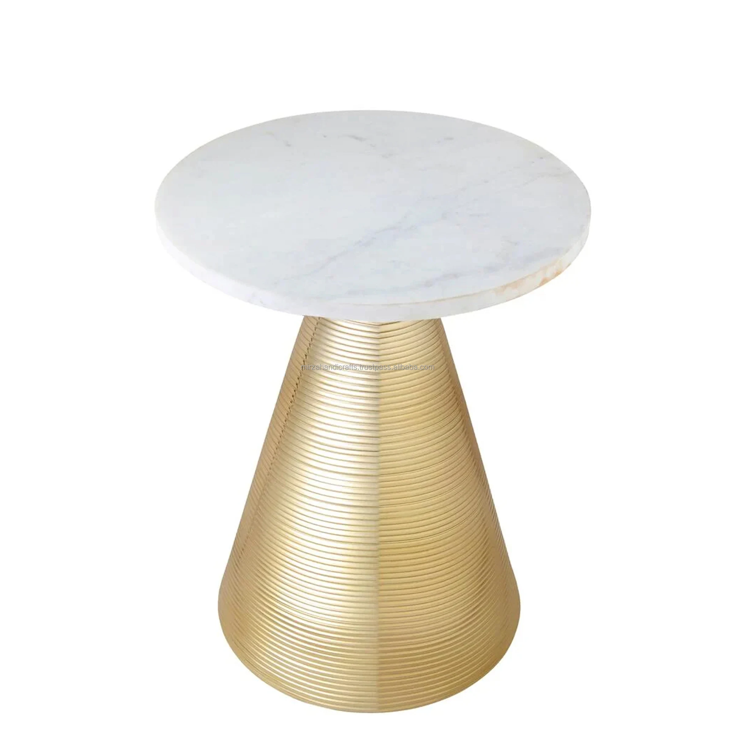 Luxury Furniture Modern Marble End Table Gold White Handcrafted made of real marble and a brushed gold base